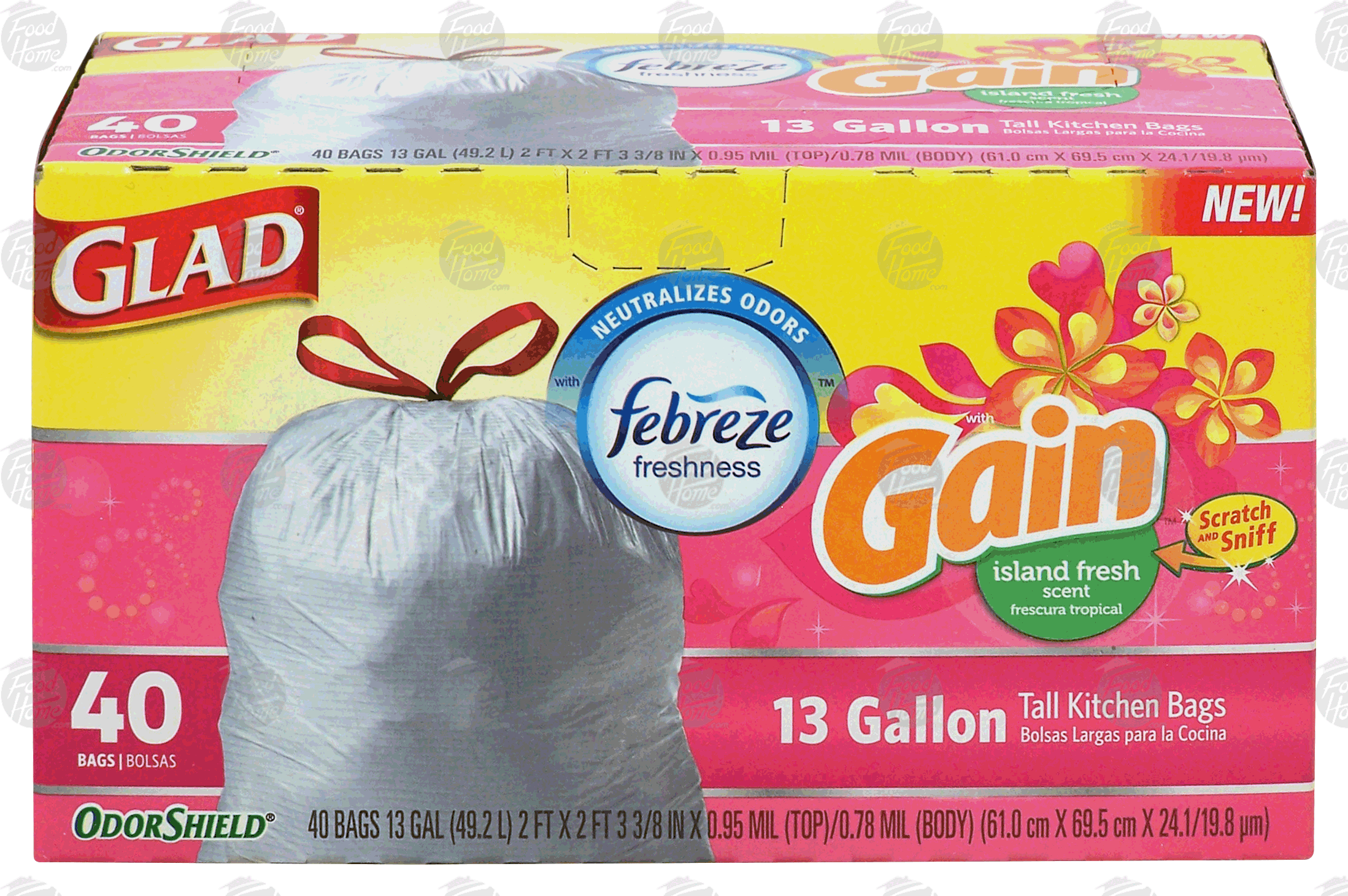 Glad Odor Shield 13 gallon tall kitchen bags with febreze freshness, gain island fresh scent Full-Size Picture